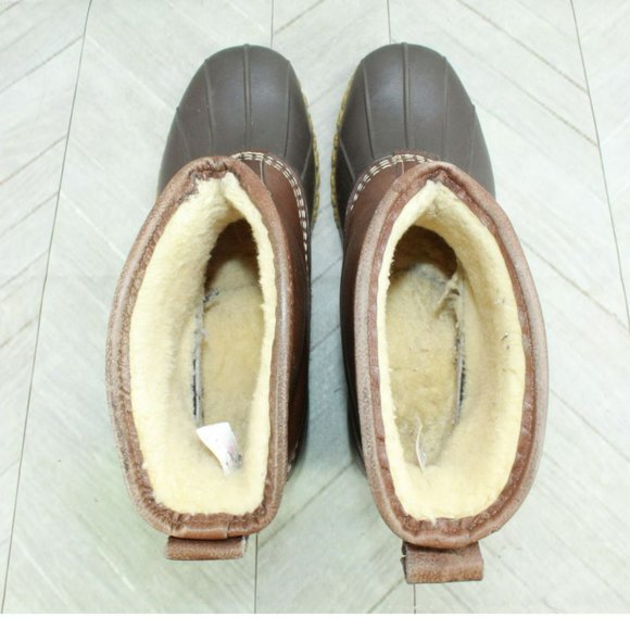 LL Bean Brown Leather Slip On Shearling Lined Ankle Duck Boots Size 8 Wide - Picture 6 of 8